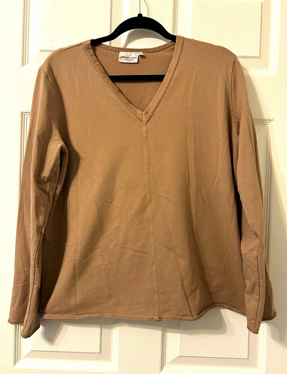Prairie Cotton Women’s M Brown V-Neck Long Sleeve Cotton Stretch Top